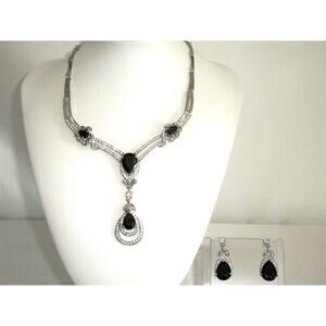 Black teardrop rhinestone necklace set, wedding MOB homecoming party necklace